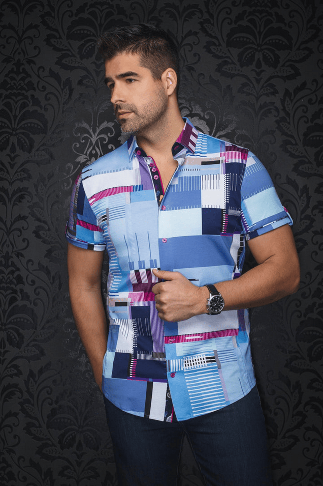 Au Noir Shirt 360° Stretch Shirt | RANDFORD, Blue - Caswell's Fine Menswear