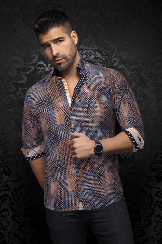Au Noir Shirt 360° Stretch Shirt | CLARKE, Orange - Caswell's Fine Menswear