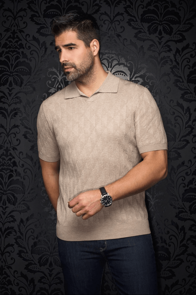 Au Noir Polo Merino | LOWICK, Stone - Caswell's Fine Menswear
