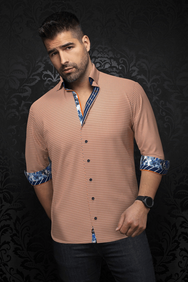Au Noir Shirt 360° Stretch Shirt | ALBERONI, Orange - Caswell's Fine Menswear
