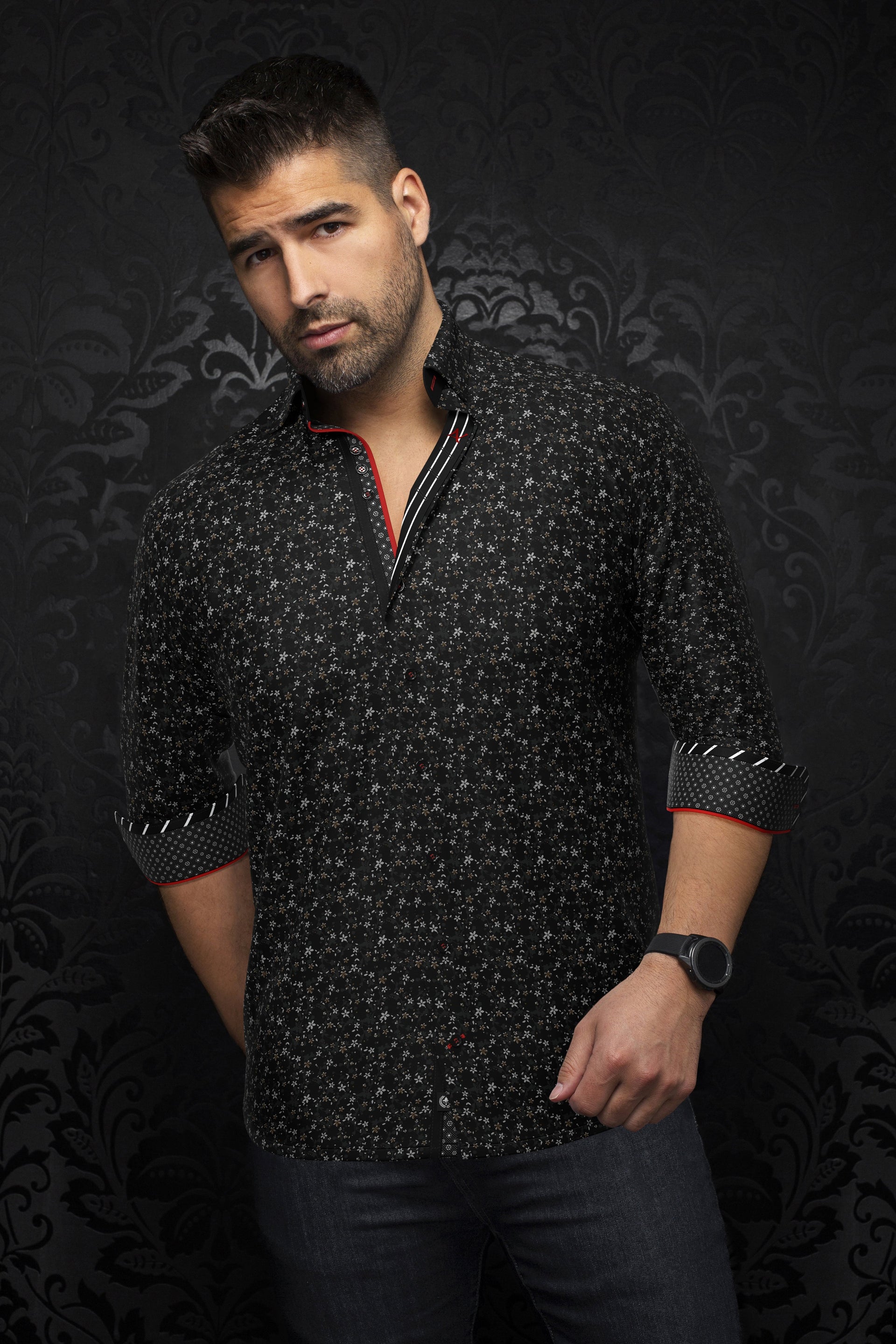 Au Noir 360° Stretch Shirt | MCBRYDE, Black/Gold - Caswell's Fine Menswear