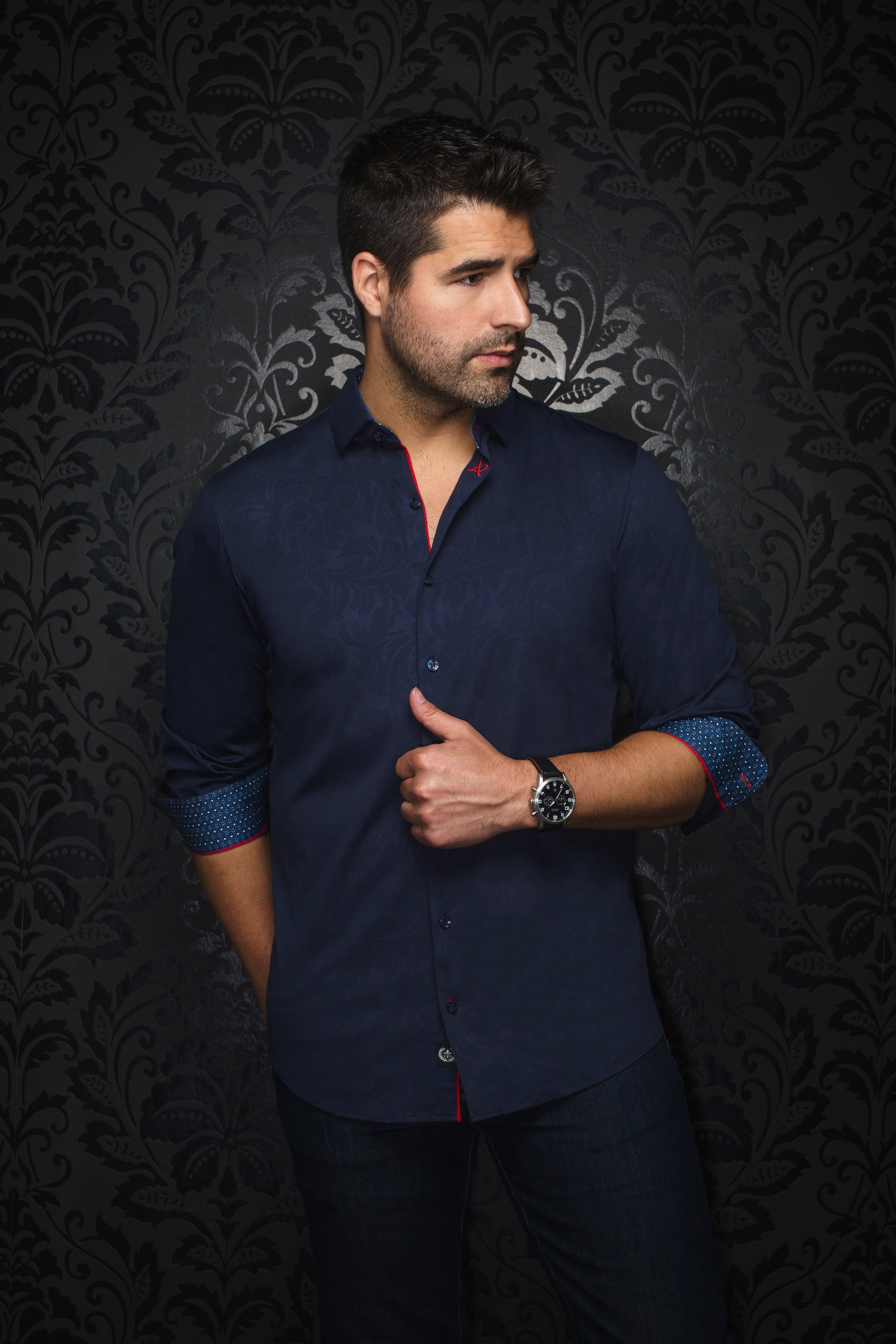 Au Noir 360° Stretch Shirt | DUNN, Navy - Caswell's Fine Menswear
