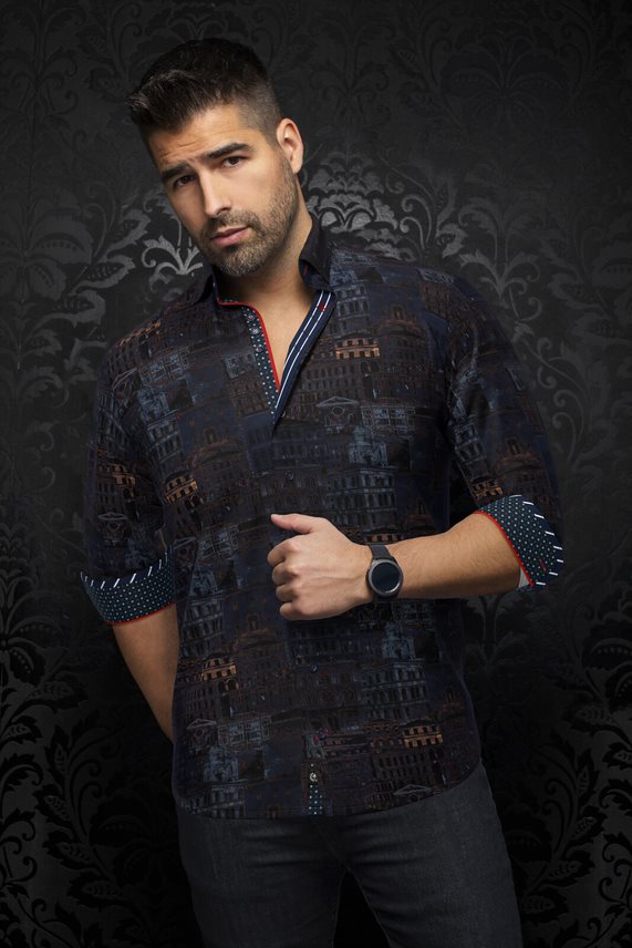 Au Noir 360° Stretch Shirt | ETHAN, Navy - Caswell's Fine Menswear