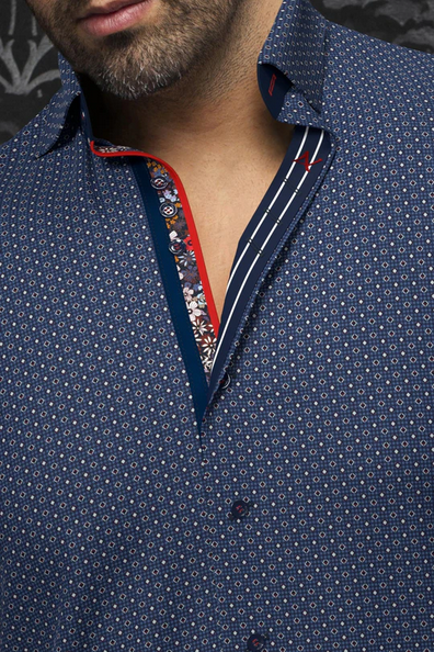 Au Noir 360° Stretch Shirt | SAUTOR, Navy/Red - Caswell's Fine Menswear