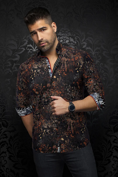 Au Noir Shirt | STAPELTON, Navy/Rust - Caswell's Fine Menswear