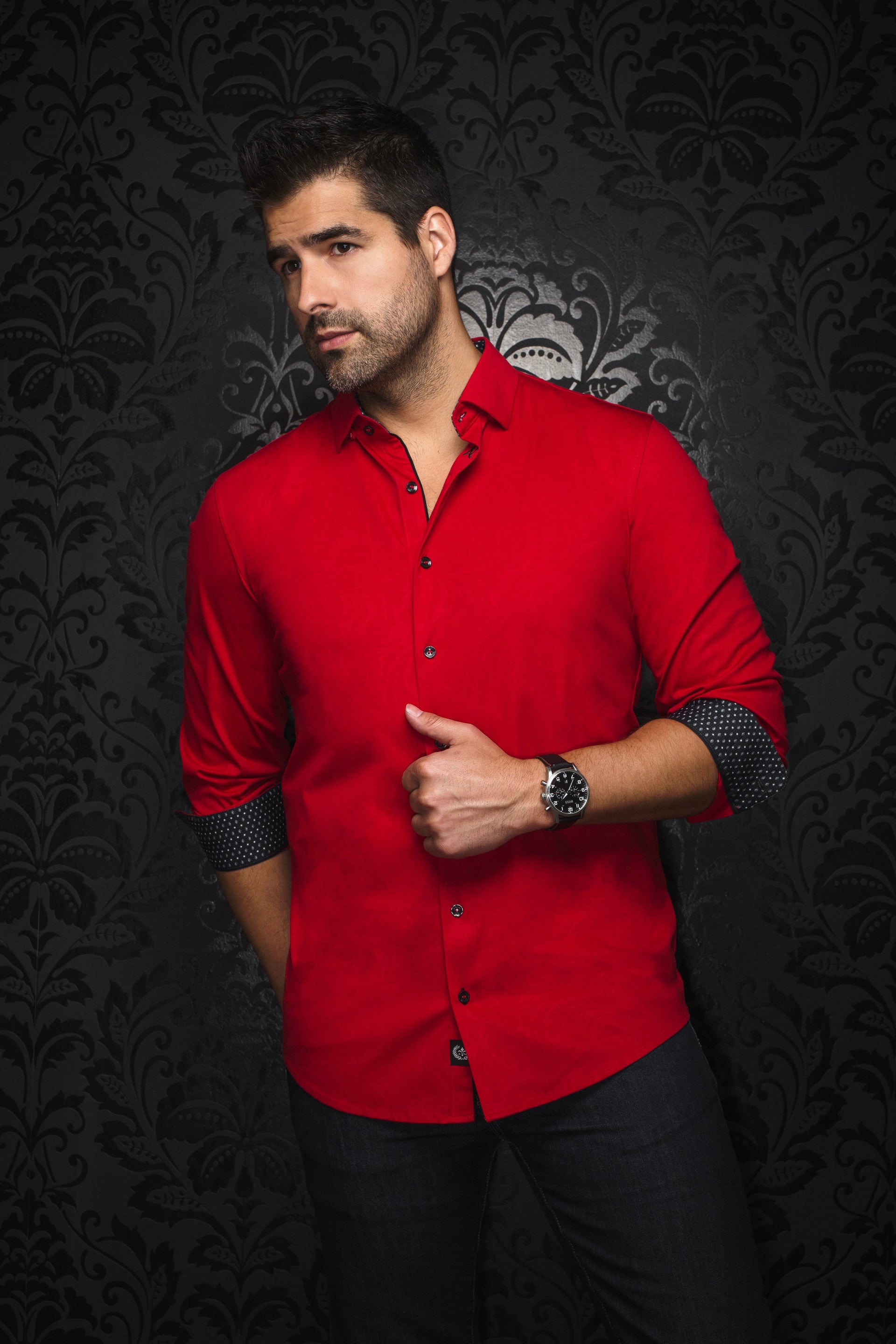 Au Noir 360° Stretch Shirt | DUNN, Red - Caswell's Fine Menswear