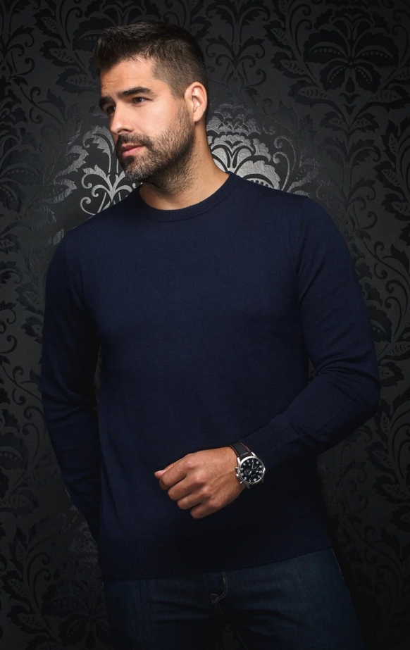 Au Noir Marino Wool Sweater | MARINI, Navy - Caswell's Fine Menswear