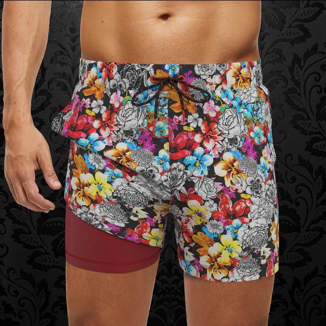 Au Noir Swim Trunk | THOMPSON, Red Multi - Caswell's Fine Menswear